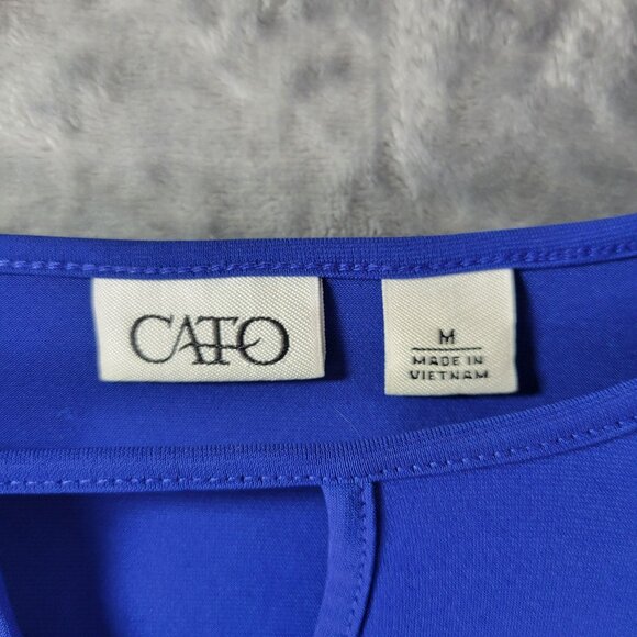 Cato Women M Royal Blue SharkBite Hem Draped  Batwing sleeve Tunic Top‎ Keyhole - Picture 2 of 9